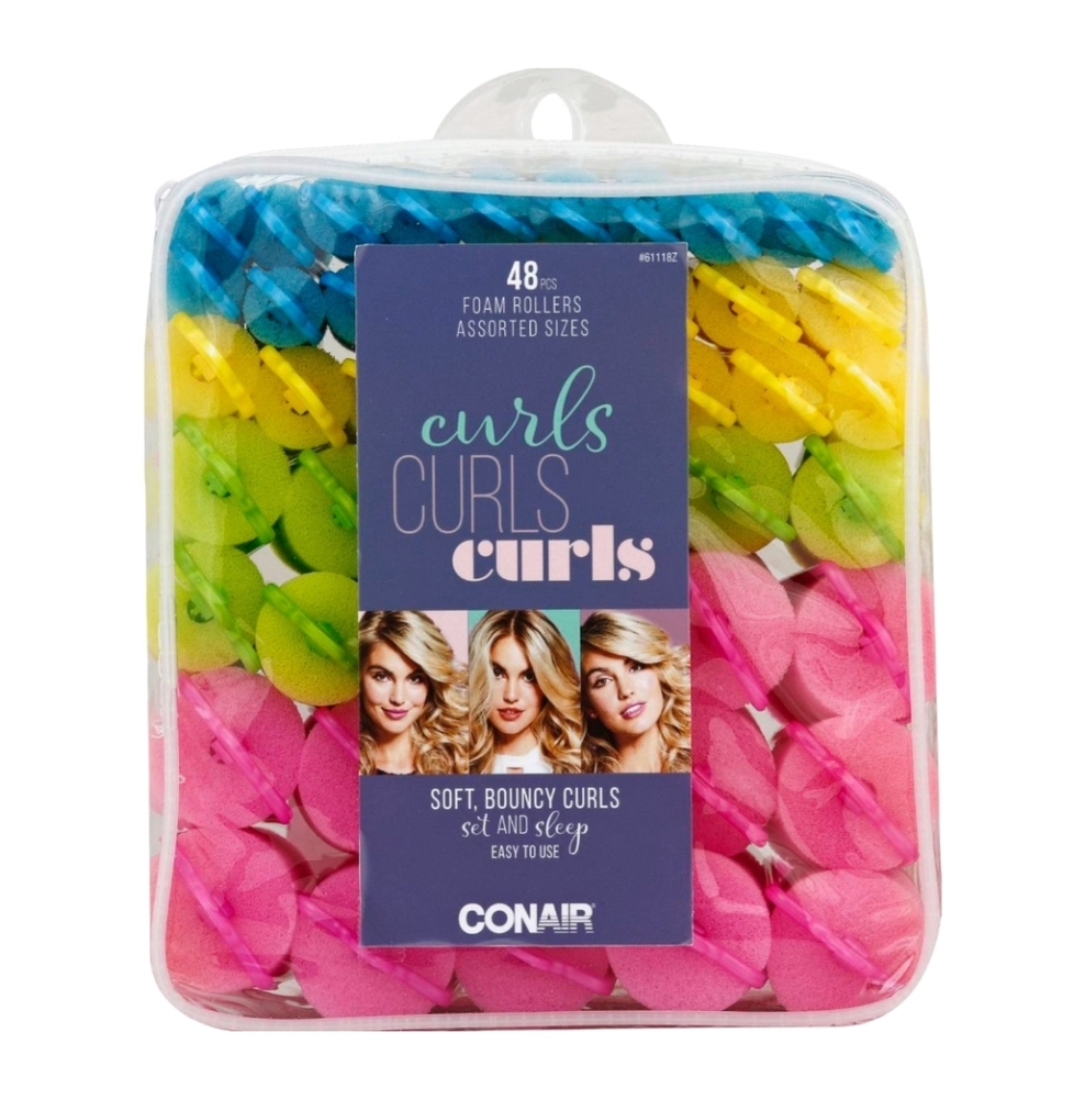 Conair Foam Sponge Rollers Set | 48pcs (4 colors/4 sizes)